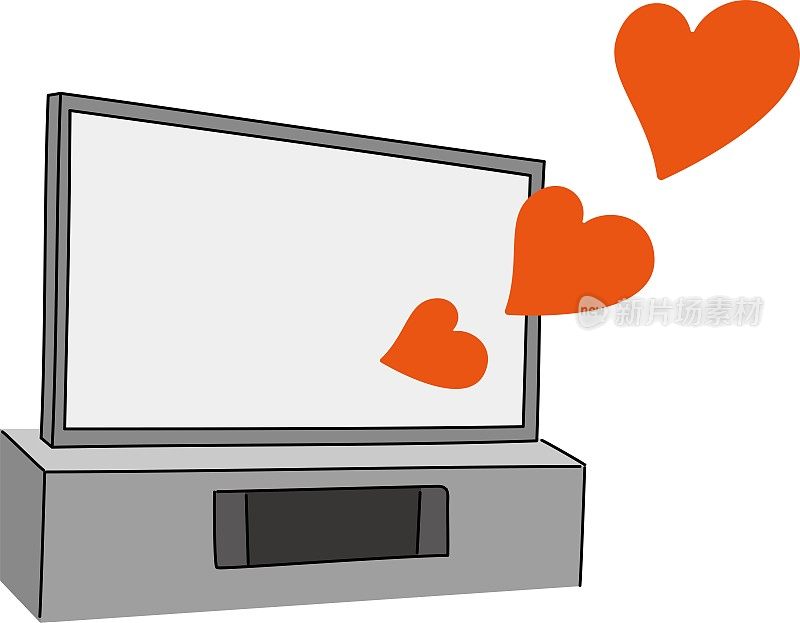 一个红色的心从一个简单的大电视/插图材料中弹出(矢量插图)